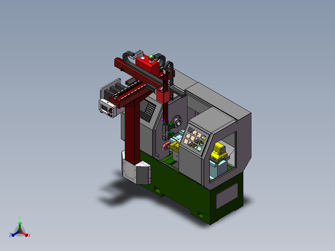 数控车床三轴机械手3d图纸 NCN非标三轴桁架上下料机械手3d模型正等轴测图