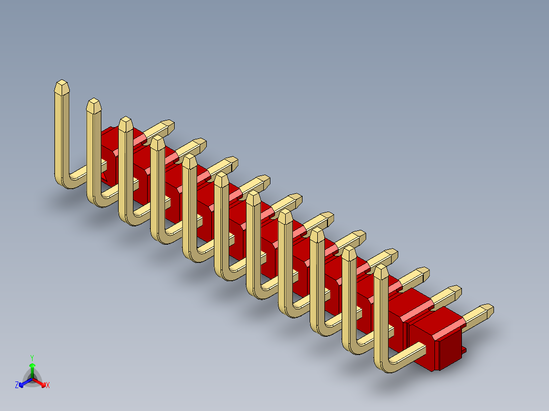 彩色公排针 100mil 2.54mm 系列-DS1022_red_11p_100mil_TypeU_rev1.0主视图