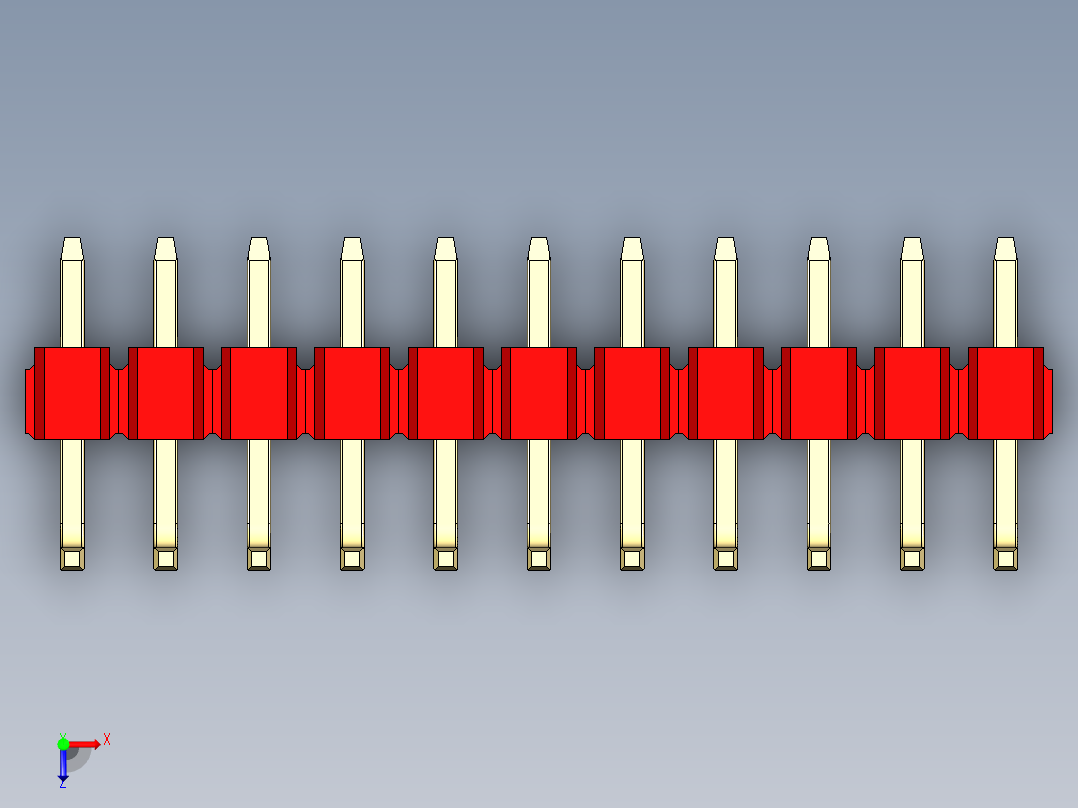 彩色公排针 100mil 2.54mm 系列-DS1022_red_11p_100mil_TypeU_rev1.0俯视图