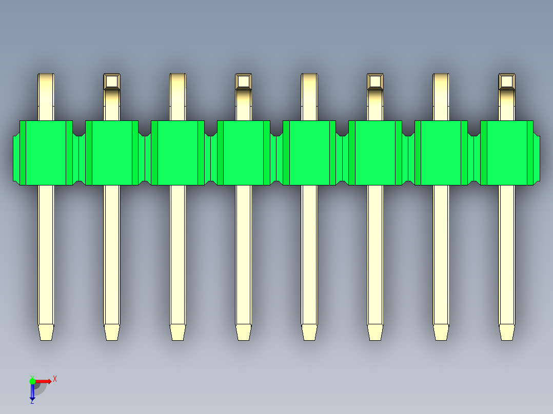 彩色公排针 100mil 2.54mm 系列-DS1022_green_08p_100mil_Type_SMT_R2_rev1.0俯视图