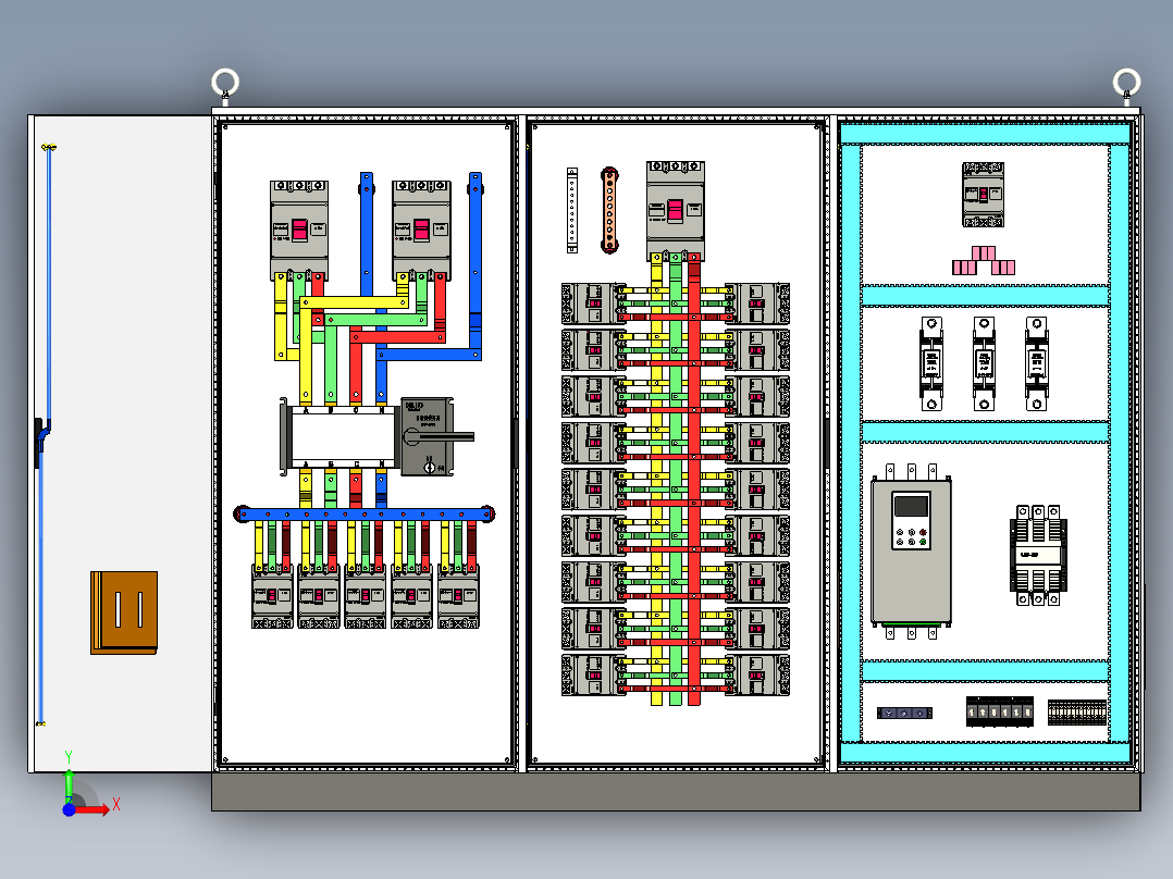 三柜组装双电源CDQ1S630A竖装软启动旁路控制柜 55881前视图