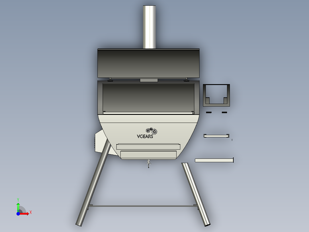 B2004596-Vgears 混合烤架和烟熏炉前视图