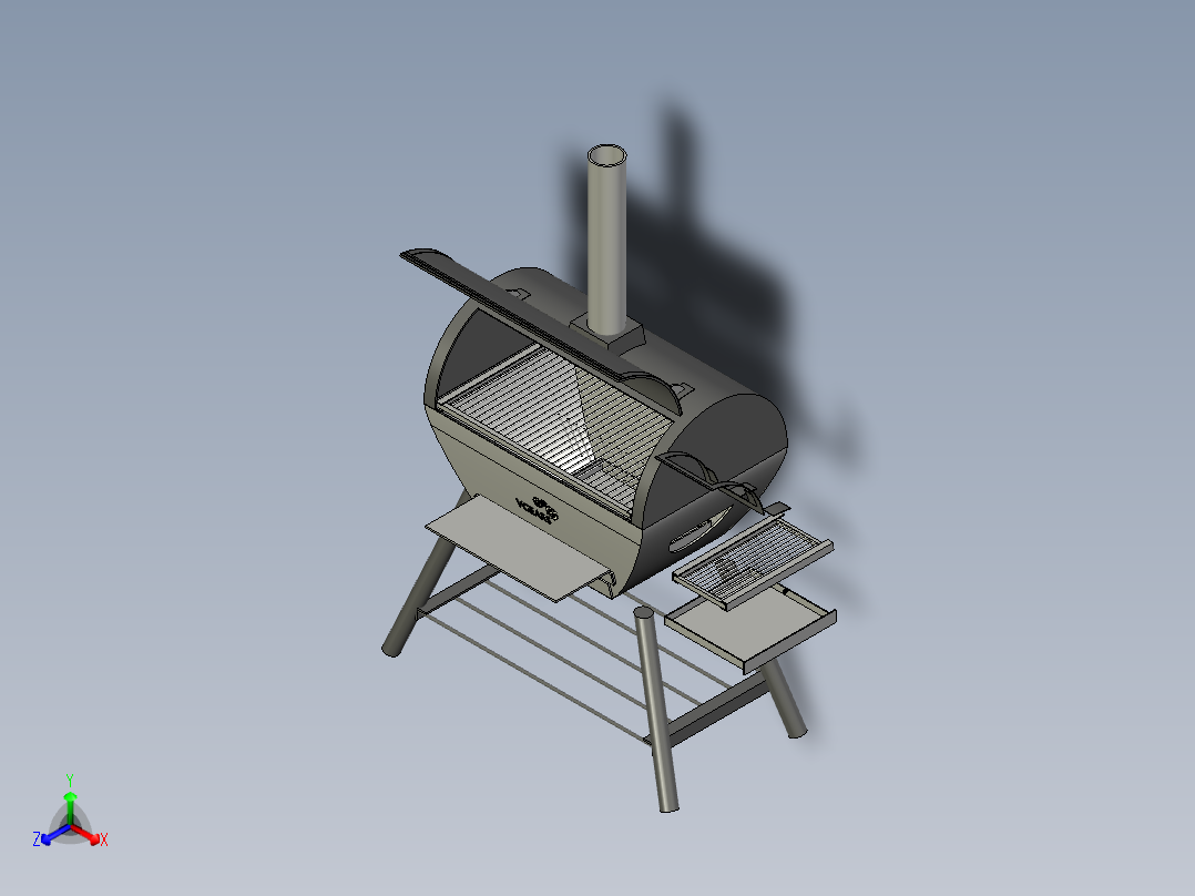 B2004596-Vgears 混合烤架和烟熏炉正等轴测图