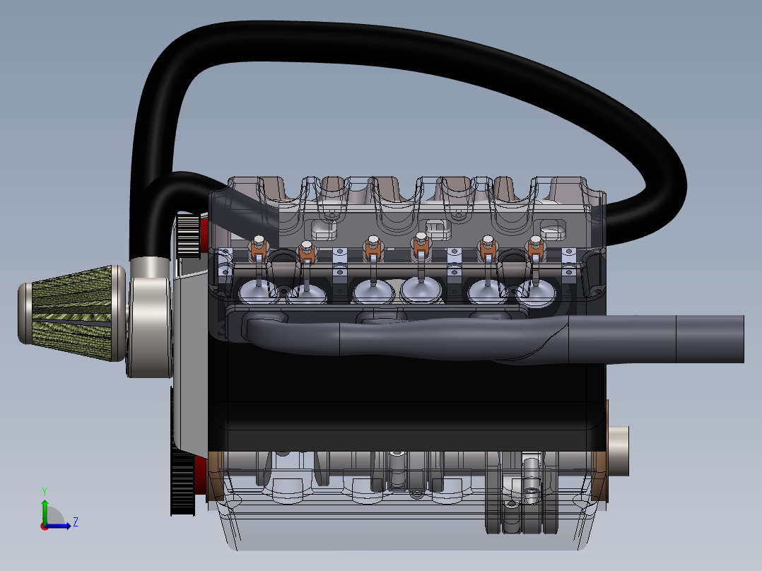 涡轮增压 V6 发动机左视图