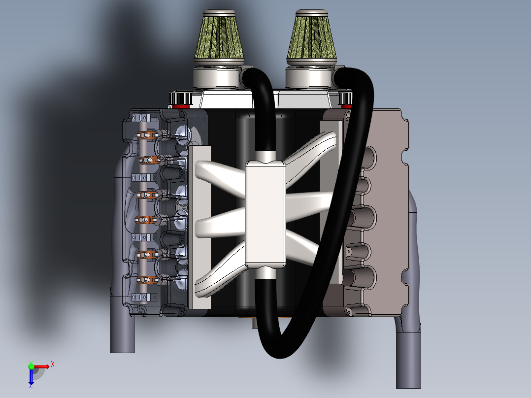 涡轮增压 V6 发动机俯视图