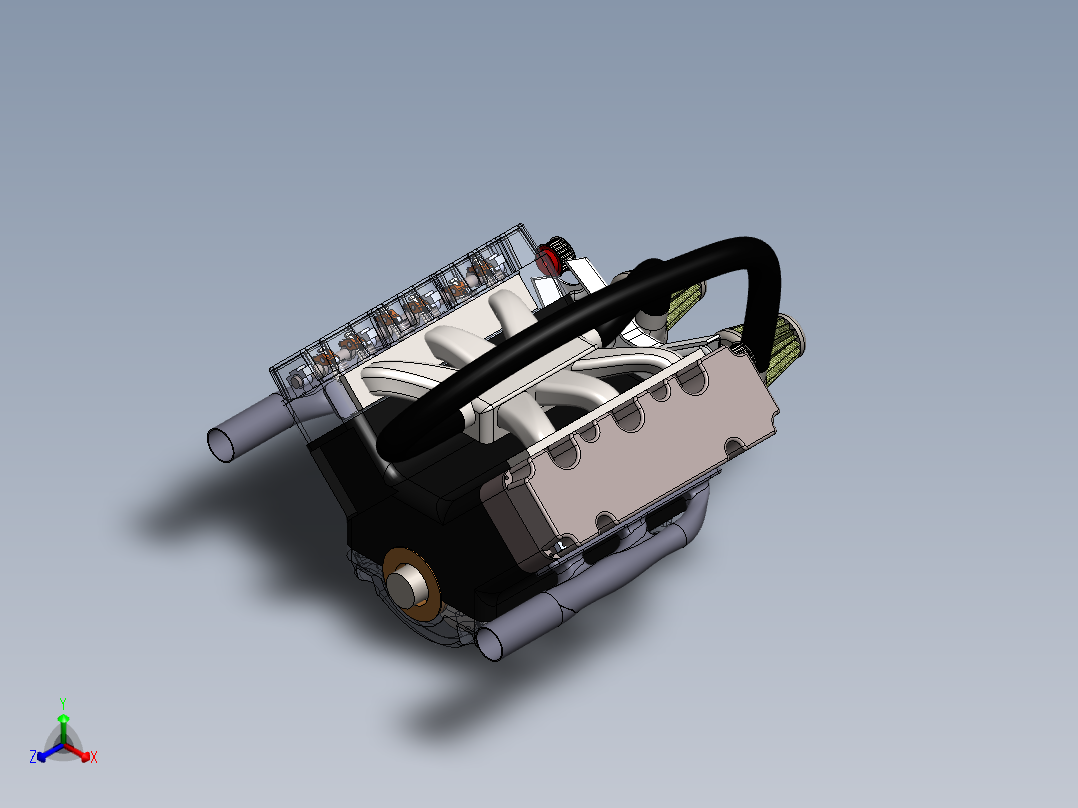 涡轮增压 V6 发动机正等轴测图