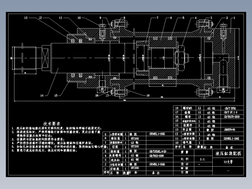 液压缸油缸装配图CAD图纸机械设计dwg图纸素材直径100mm单缸A2图