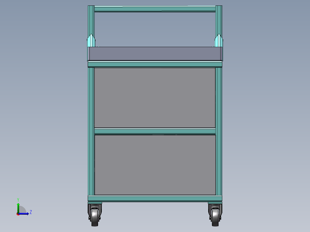 多层手推台车三维SW模型左视图