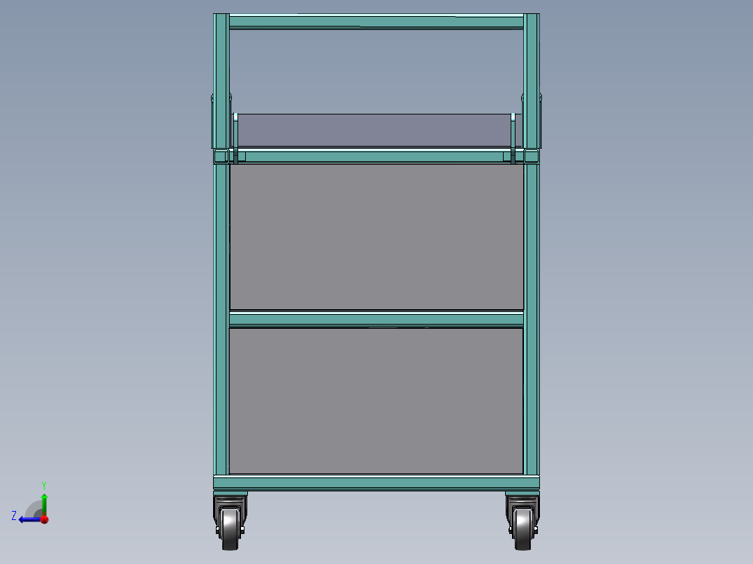 多层手推台车三维SW模型右视图