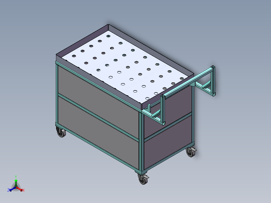 多层手推台车三维SW模型正等轴测图