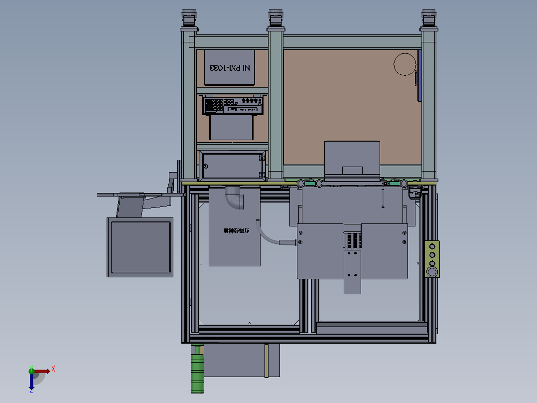 生产线检测打印追溯标签的机架工位3D模型俯视图