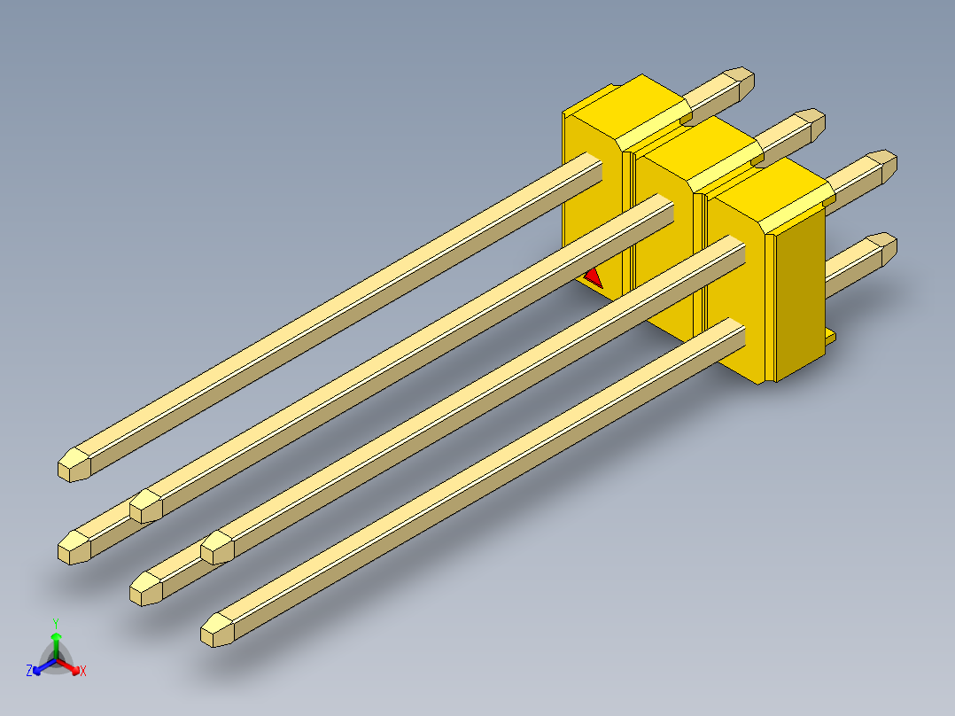 彩色公头100mil（2.54mm）系列-DS1021_yellow_2x03p_100mil_Type19_rev1.0主视图