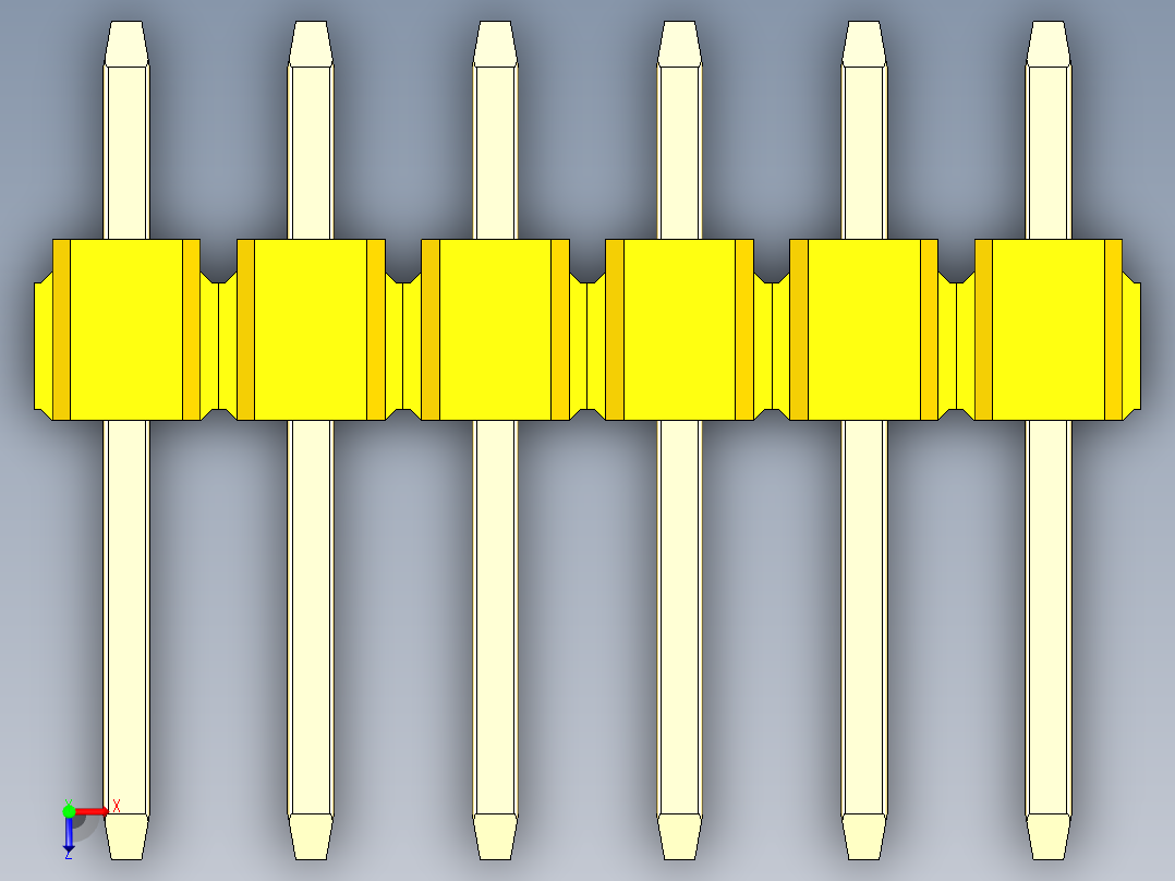 彩色公头100mil（2.54mm）系列-DS1021_yellow_2x06p_100mil_Type1_rev1.0俯视图