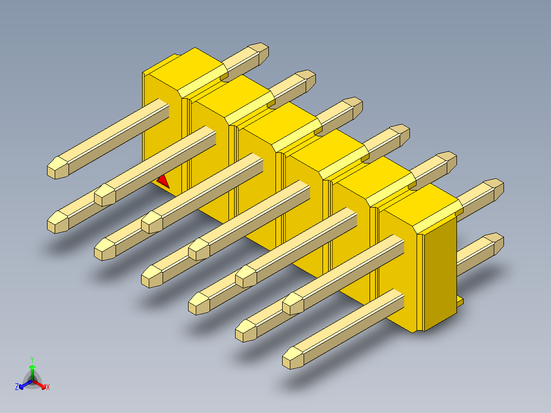 彩色公头100mil（2.54mm）系列-DS1021_yellow_2x06p_100mil_Type1_rev1.0正等轴测图