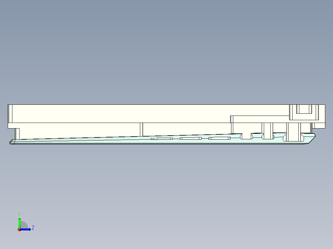 冲压薄铝板电脑键盘外壳铣侧孔程序模型左视图