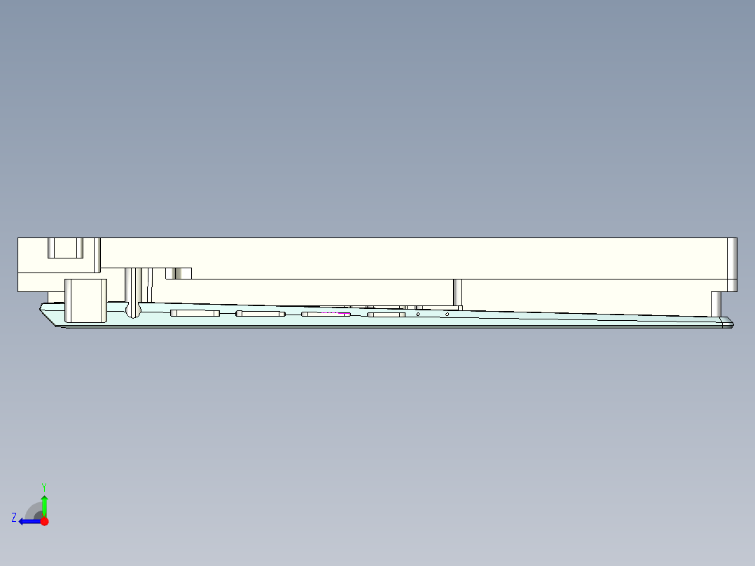 冲压薄铝板电脑键盘外壳铣侧孔程序模型右视图