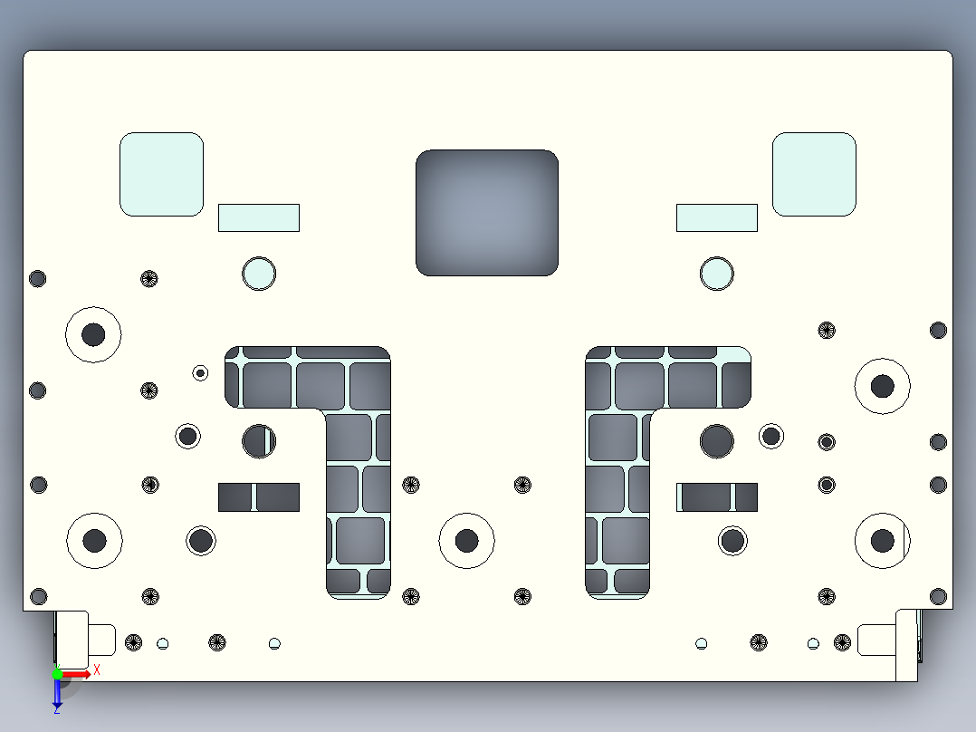 冲压薄铝板电脑键盘外壳铣侧孔程序模型俯视图