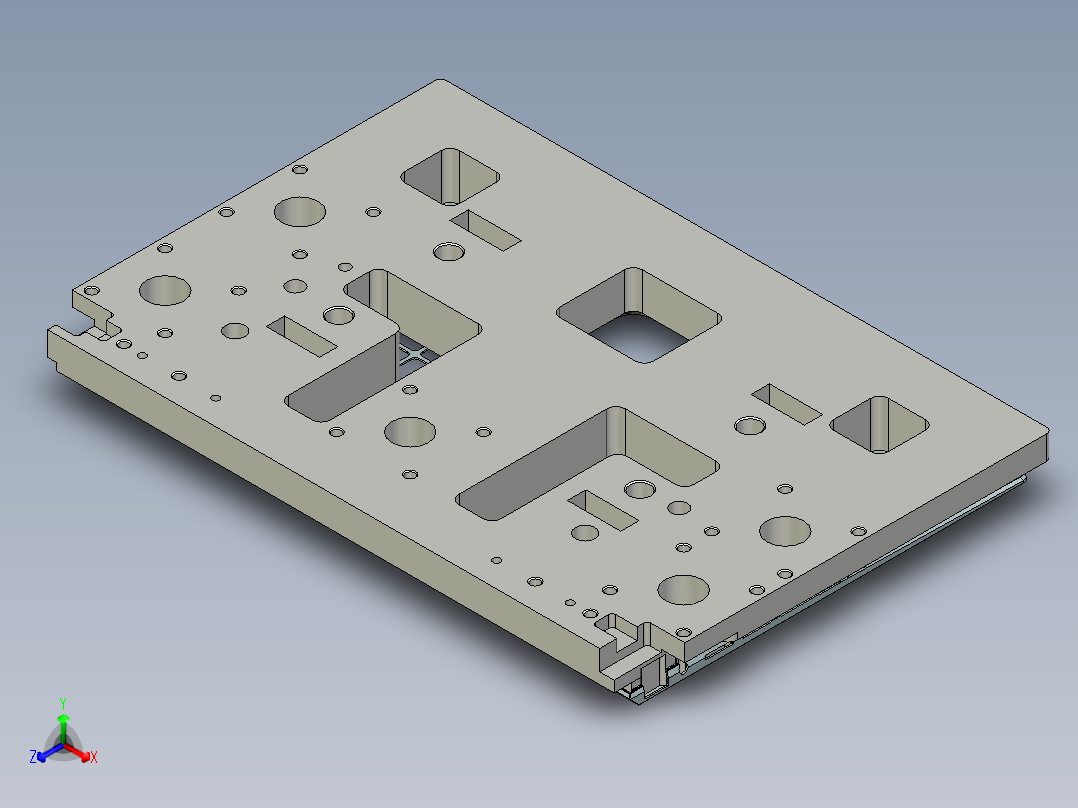 冲压薄铝板电脑键盘外壳铣侧孔程序模型正等轴测图