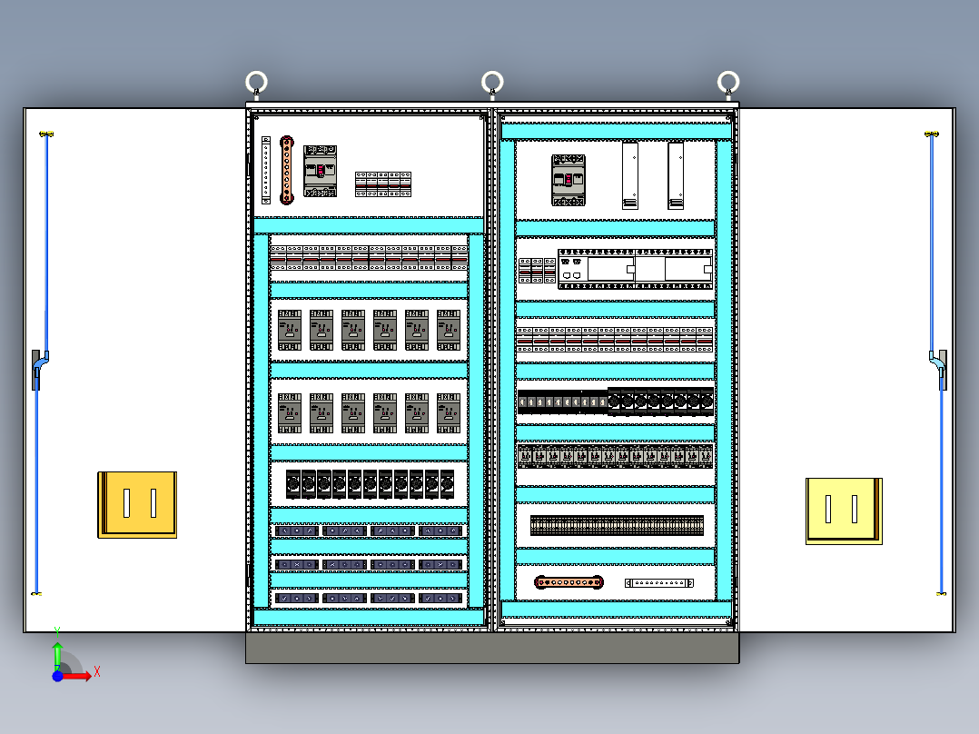 三柜组装12路交流接触器plc控制柜 56382前视图