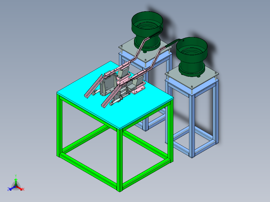 带柄螺纹销自动化排料设计正等轴测图