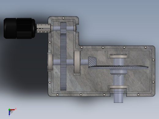 二级圆柱直齿轮与锥齿轮组合减速箱3D图纸 Solidworks设计俯视缩略图