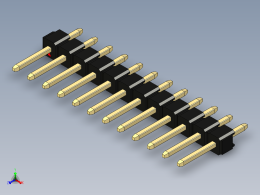 彩色公头100mil（2.54mm）系列-DS1021_black_1x12p_100mil_Type1_rev1.0正等轴测缩略图