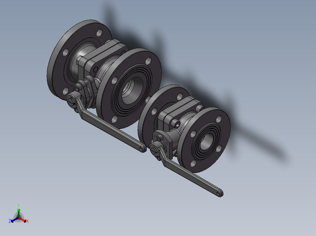 2款DSQ41F-16dn65型手动球阀模型正等轴测图