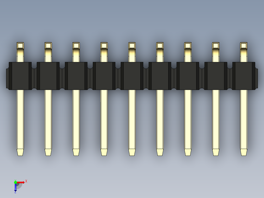 彩色公排针 100mil 2.54mm 系列-DS1022_black_18p_100mil_TypeSMT_rev1.0俯视图