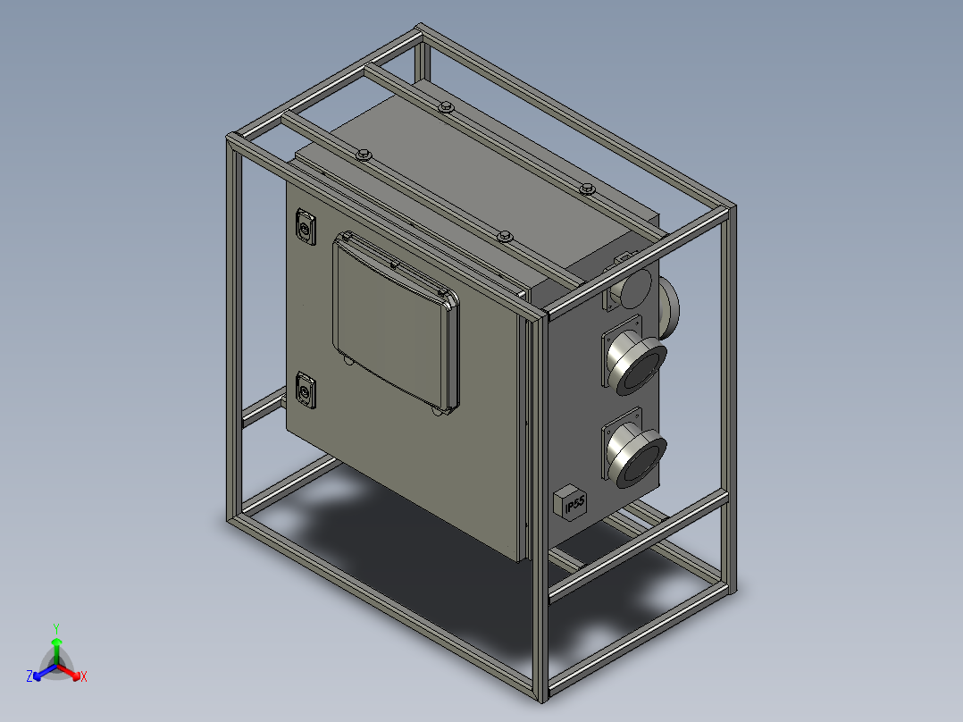 带插座的紧凑型保护电气面板 IP55正等轴测图