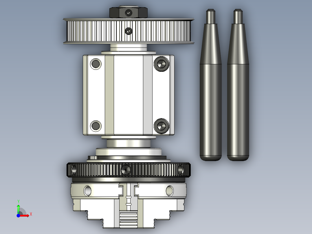 K02-63 带HTD3M-72皮带轮的四爪涡旋卡盘和主轴前视图