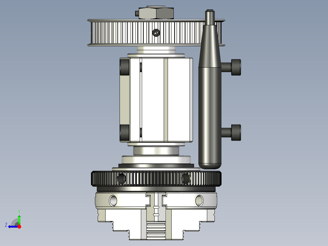 K02-63 带HTD3M-72皮带轮的四爪涡旋卡盘和主轴右视图