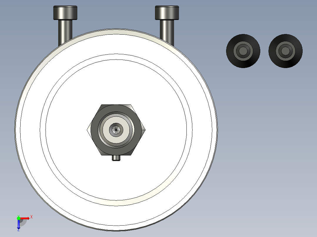 K02-63 带HTD3M-72皮带轮的四爪涡旋卡盘和主轴俯视图
