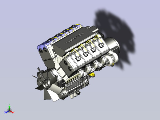 V8涡轮增压柴油机模型3D图三维模型