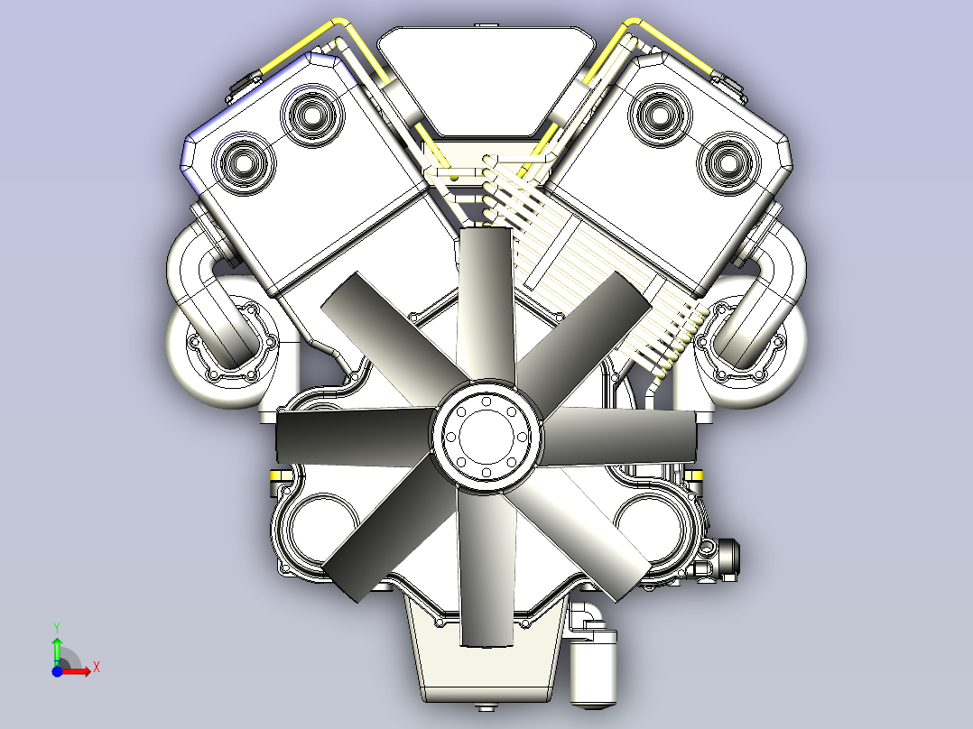 V8涡轮增压柴油机模型3D图三维模型前视图