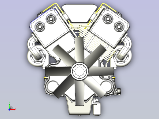 V8涡轮增压柴油机模型3D图三维模型前视缩略图