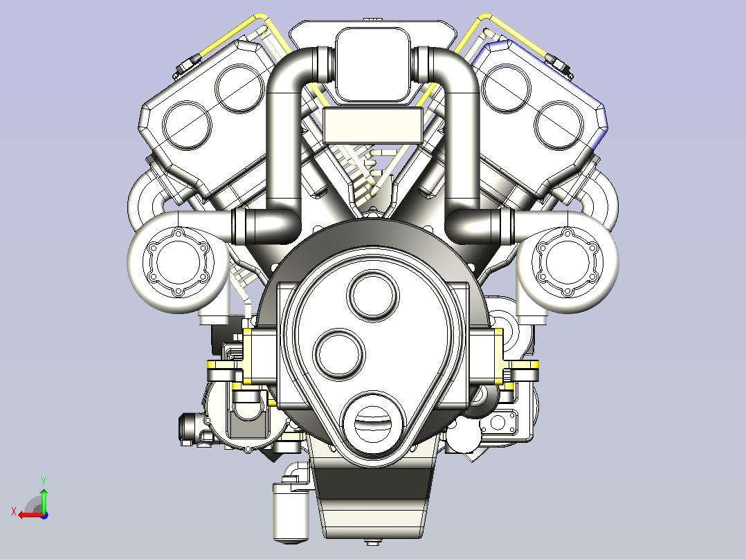 V8涡轮增压柴油机模型3D图三维模型后视图