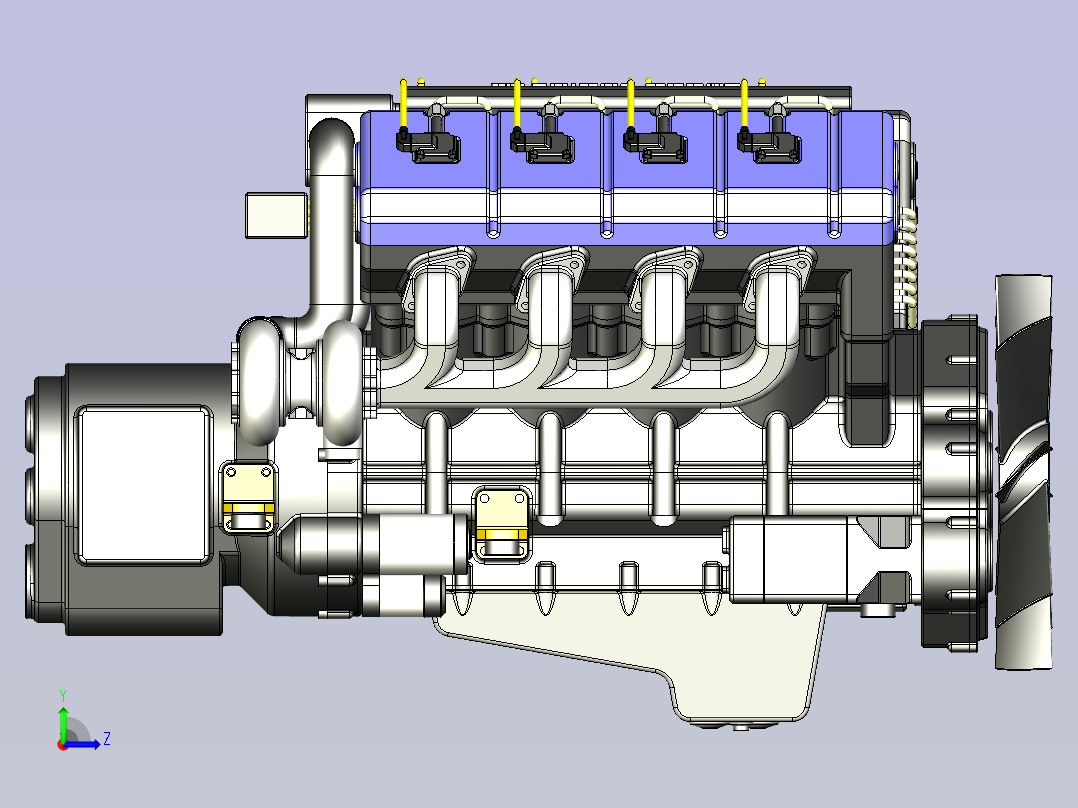 V8涡轮增压柴油机模型3D图三维模型左视图