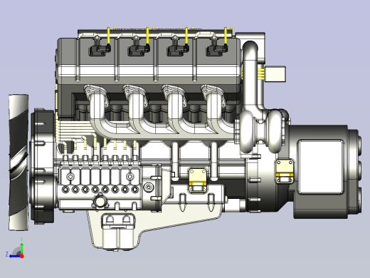 V8涡轮增压柴油机模型3D图三维模型右视缩略图