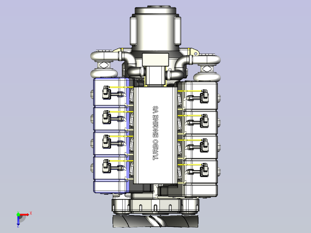 V8涡轮增压柴油机模型3D图三维模型俯视图