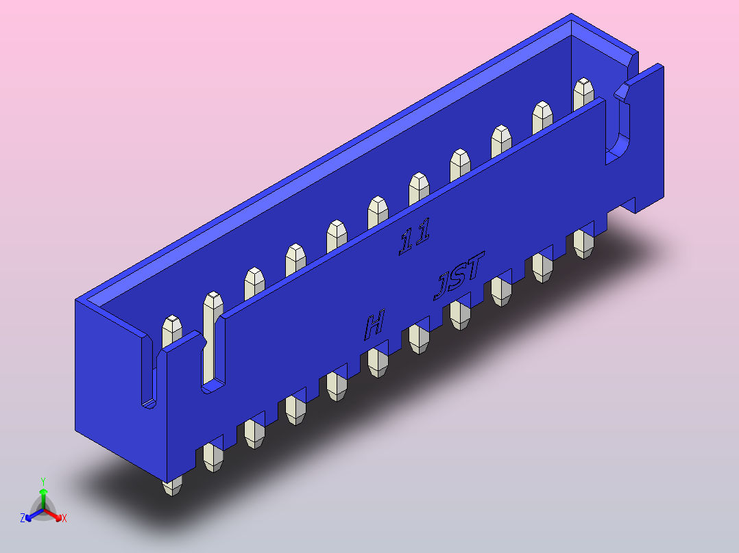 连接器蓝色JST XH 11针2.54 mm正等轴测图