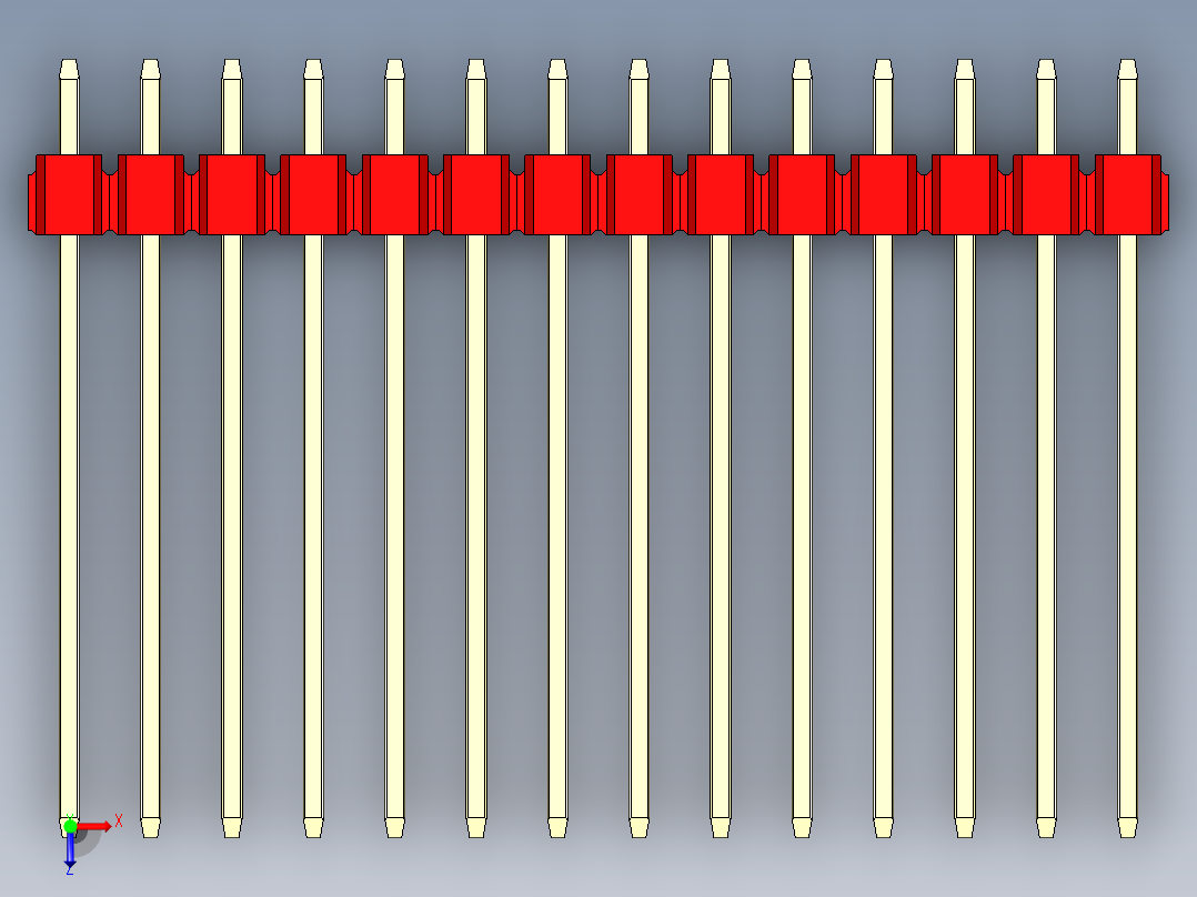 彩色公头100mil（2.54mm）系列-DS1021_red_2x14p_100mil_Type19_rev1.0俯视图