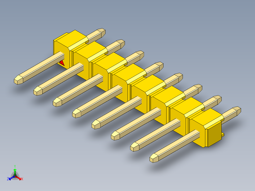 彩色公头100mil（2.54mm）系列-DS1021_yellow_1x08p_100mil_Type1_rev1.0正等轴测图