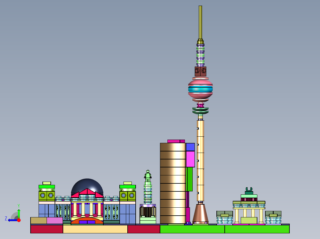 柏林天际线建筑街景积木右视图