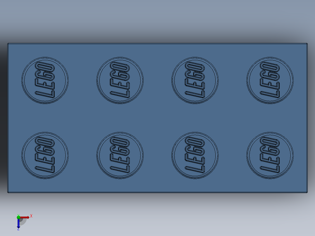 乐高套装 4421基本积木-4205058 - 3001 Medium Blue Brick 2 x 4.SLDPRT俯视图