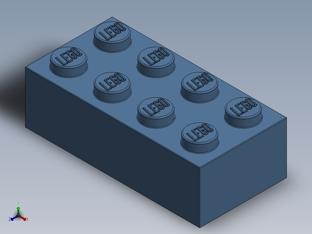 乐高套装 4421基本积木-4205058 - 3001 Medium Blue Brick 2 x 4.SLDPRT正等轴测图