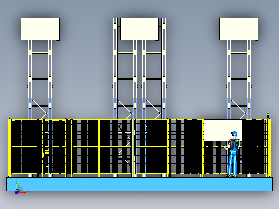 牛腿货架形式的存储库前视图