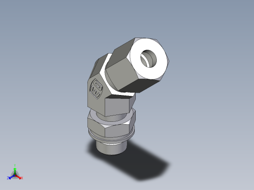 卡套式工业通用硬管接头EO_Adjustable_locknut_45_deg_elbow_VEE06LMORCF正等轴测缩略图