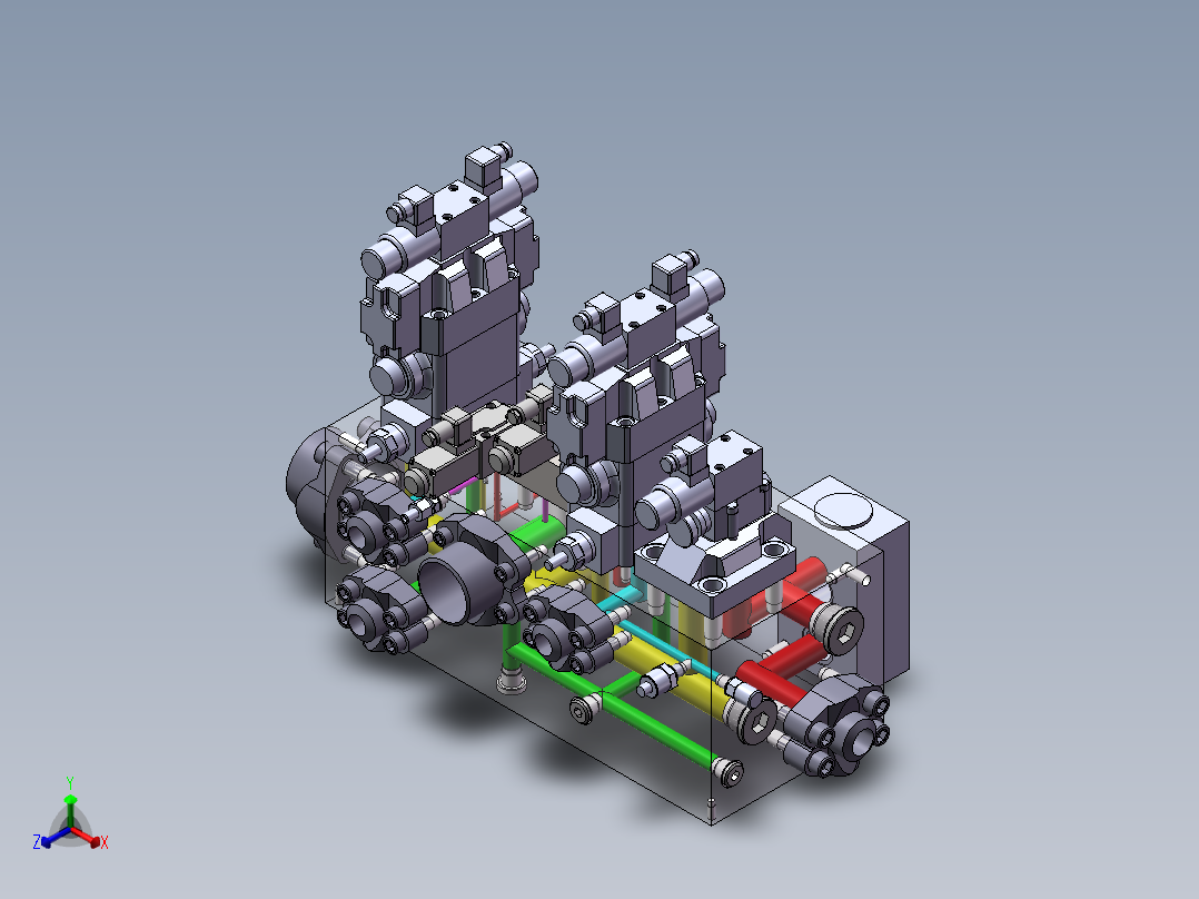液压集成阀组正等轴测图
