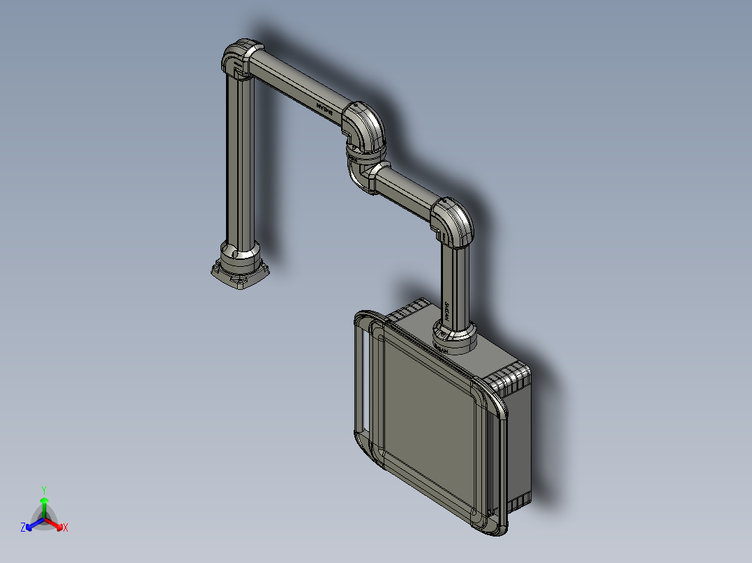 向下旋转底座+转角+转角+中间连接器+箱体连接器+控制箱正等轴测图