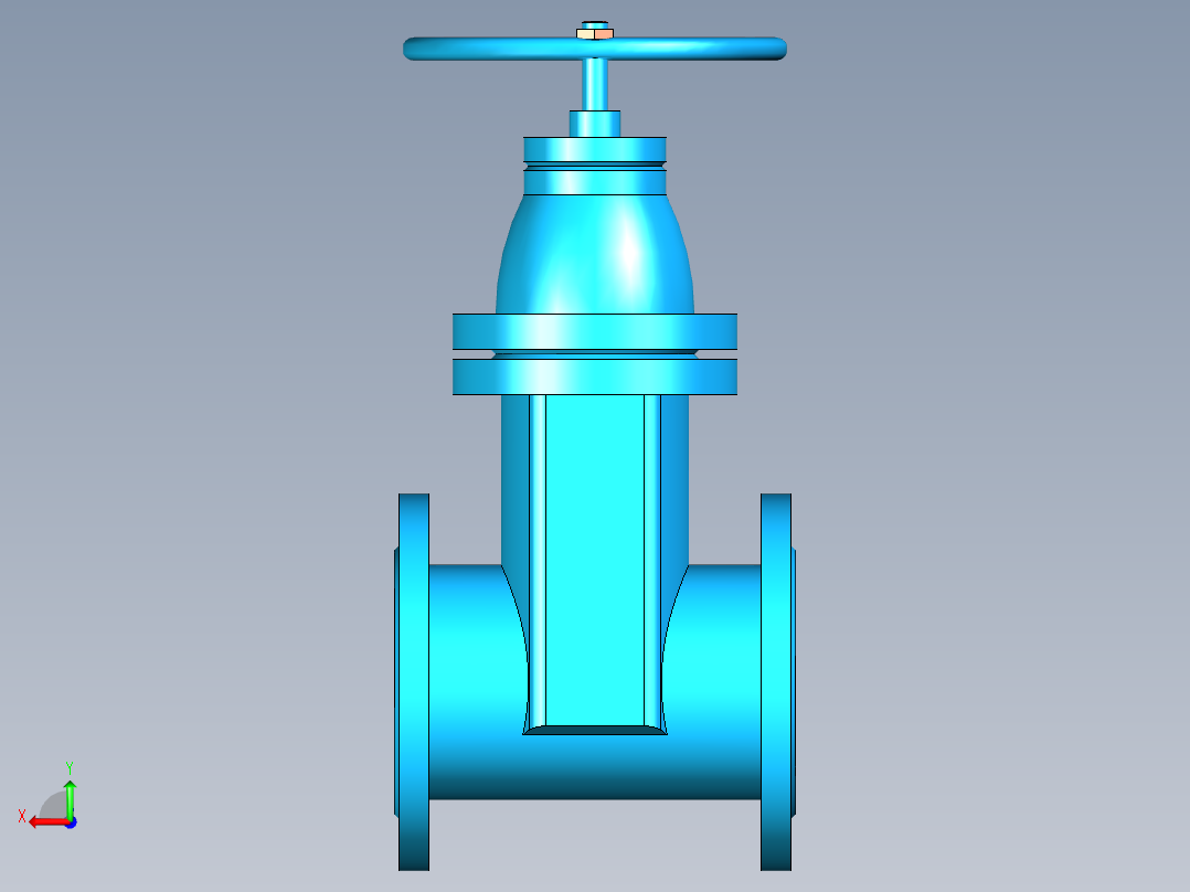 DN100橡胶密封暗杆闸阀后视图